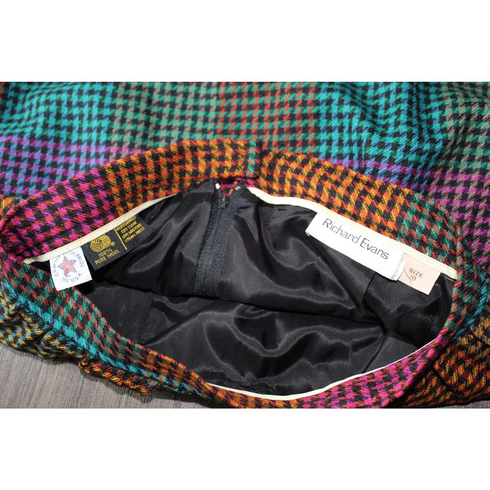 Vintage Richard Evans 100% Wool Skirt Colorful Haundstooth Check Academia Sz 10 - Picture 6 of 12